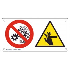 Cartello multisimbolo: Vietato rimuovere i dispositivi di sicurezza - Pericolo taglio orizzontale