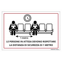 Cartello in pvc adesivo "Le persone in sala d'attesa devono rispettare la distanza di sicurezza"