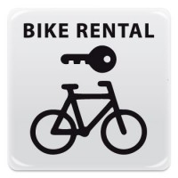 Pittogramma adesivo effetto lente "noleggio bici - bike rental"