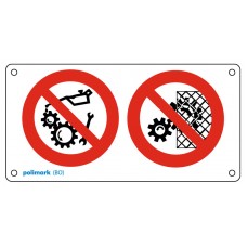 Cartello multisimbolo: Non riparare o lubrificare organi in movimento - Vietato rimuovere i dispositivi di sicurezza