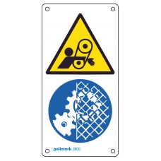 Cartello multisimbolo: Pericolo nastro tagliente - E' obbligatorio controllare le protezioni