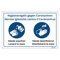 Cartello in alluminio bilingue Italiano - Tedesco "Norme igieniche contro Coronavirus"