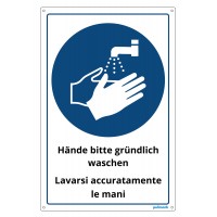 Cartello in alluminio bilingue Italiano - Tedesco "E' obbligatorio lavarsi accuratamente le mani"