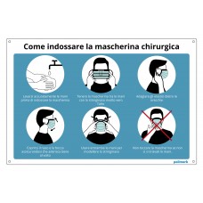 Cartello in alluminio "Come indossare la mascherina chirurgica"