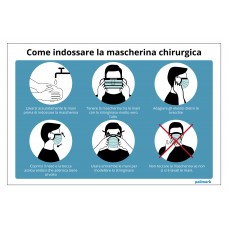 Cartello in pvc adesivo "Come indossare la mascherina chirurgica"