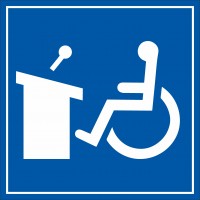 Etichetta "Sala conferenze accessibile ai disabili"